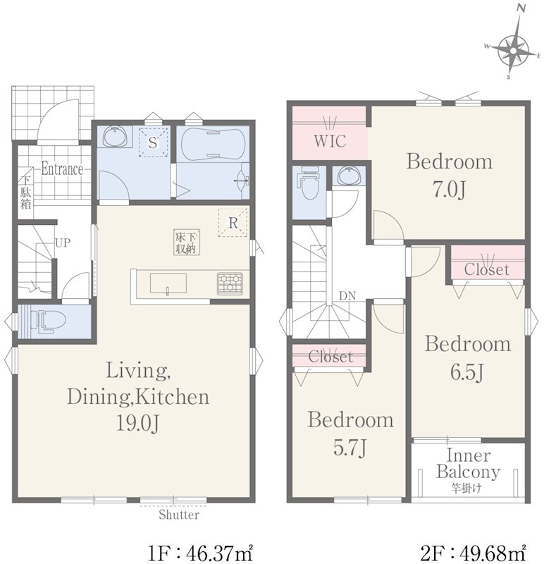 リナージュ・ネクスジー北区八景水谷3丁目第1期1号棟新築戸建 間取り図