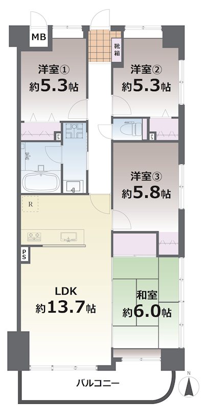 スカイハイツ京町 506号室 間取り