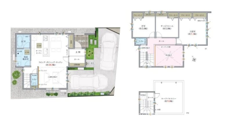藤沢市本鵠沼４丁目　新築戸建　１号棟 間取図・土地図