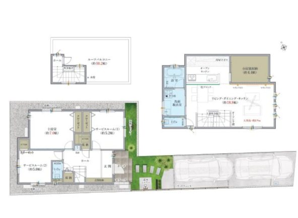 藤沢市本鵠沼４丁目　新築戸建　２号棟 間取図・土地図