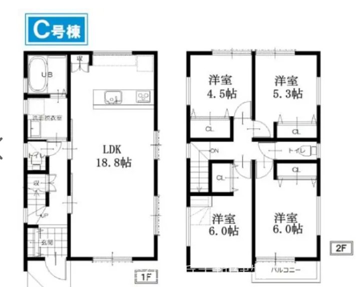 【非公開】藤沢市大鋸　新築戸建　Ｃ号棟 間取図・土地図