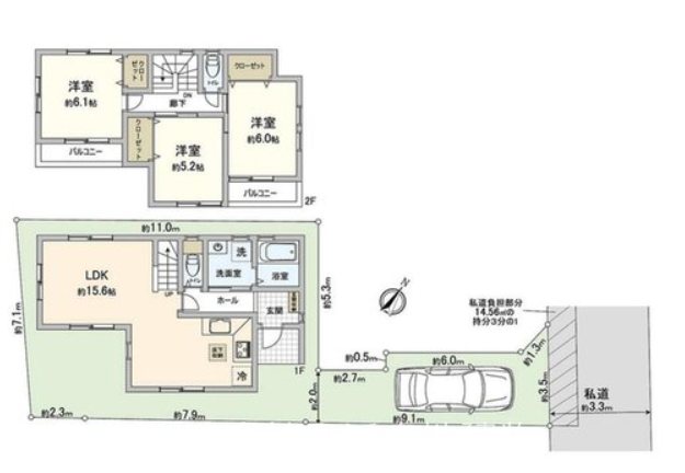 【非公開】藤沢市善行５丁目　中古戸建 間取図・土地図