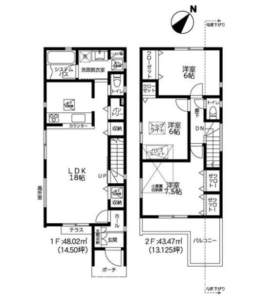 藤沢市善行坂２丁目　新築戸建　４号棟 間取図・土地図