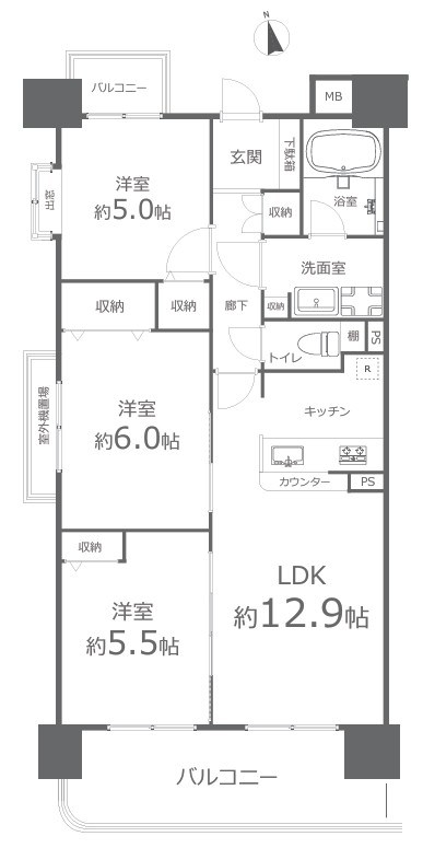アマネセール東古松 501号室 間取り図