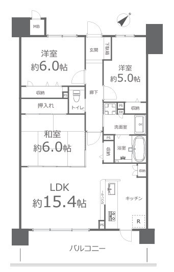 サーパス医大南 305号室 間取り図