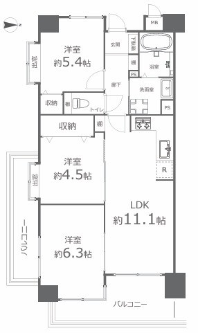 シティパル野田公園 806号室 間取り図