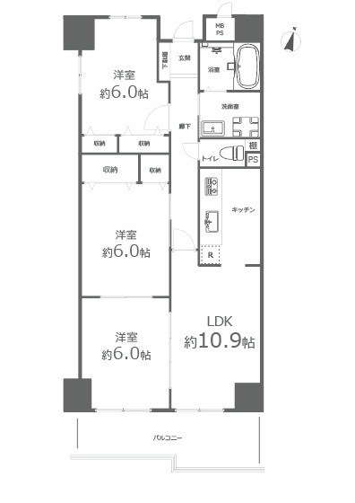 サーパス西古松Ⅰ 902号室 間取り図