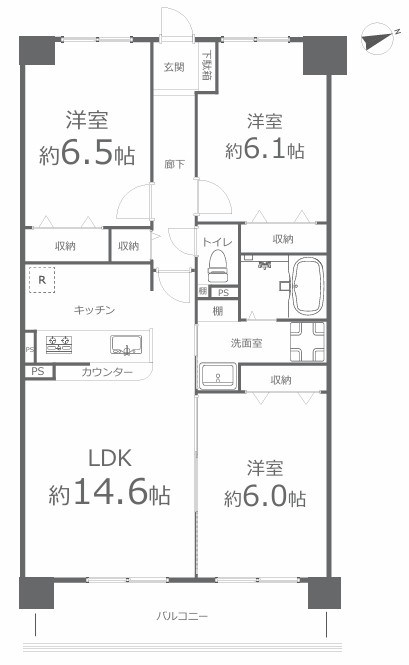 シティオ岡山神田 402号室 間取り図