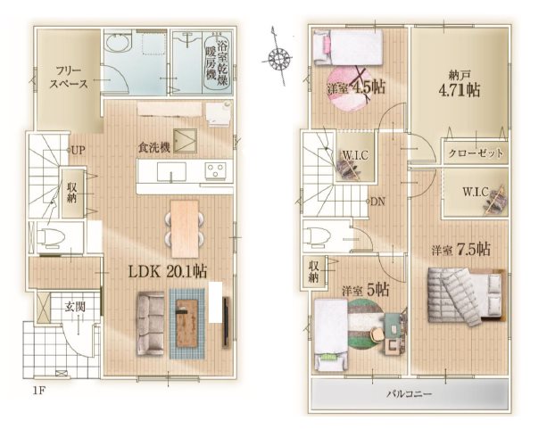 川越市山田1期　2号棟   間取図・土地図