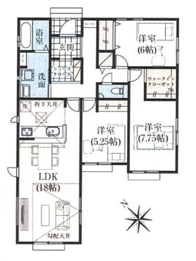 坂戸市にっさい花みず木11期　2号棟  間取図・土地図