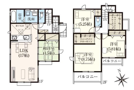 狭山市柏原21期　1号棟   間取図・土地図