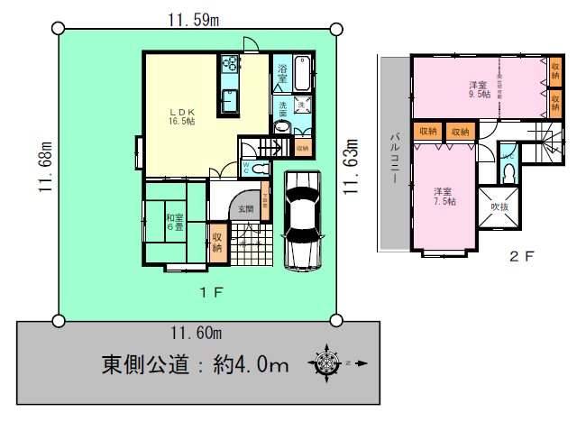 川越市上戸新町　中古戸建 間取図・土地図