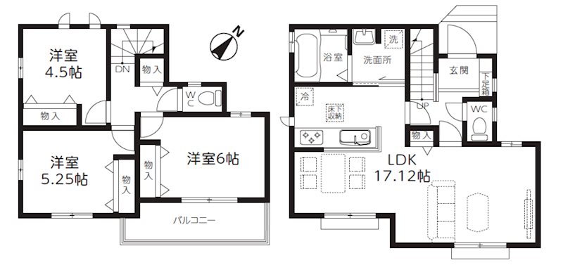 川越南大塚　第1期　A号棟   間取図・土地図