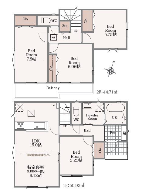 狭山市柏原1704番　B号棟  間取図・土地図