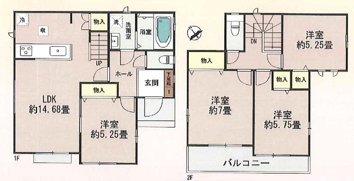川越市木野目1861番　A号棟  間取図・土地図