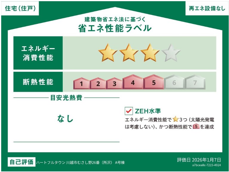 川越市むさし野2期　A号棟  省エネ性能ラベル
