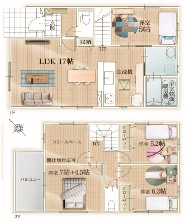 ふじみ野市元福岡3期　1号棟 間取図・土地図