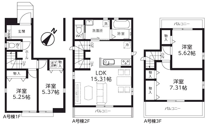 川越清水町　第1期　1号棟        間取図・土地図