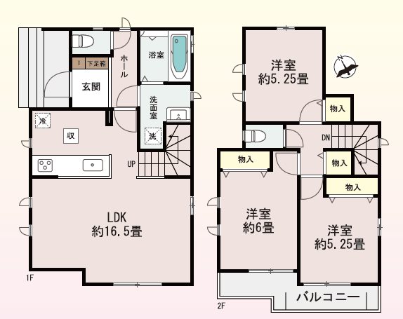 川越市石原町2丁目44番　A号棟  間取図・土地図