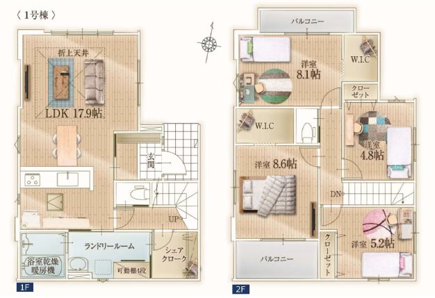 川越市小仙波町3期　1号棟             間取図・土地図