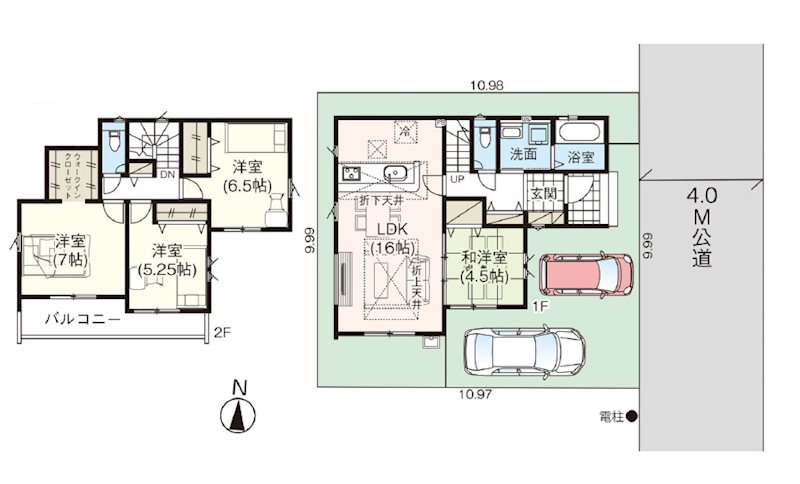 川越市霞ヶ関北14期　1号棟  間取図・土地図