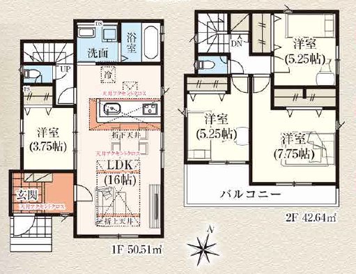 狭山市水野37期　1号棟   間取図・土地図
