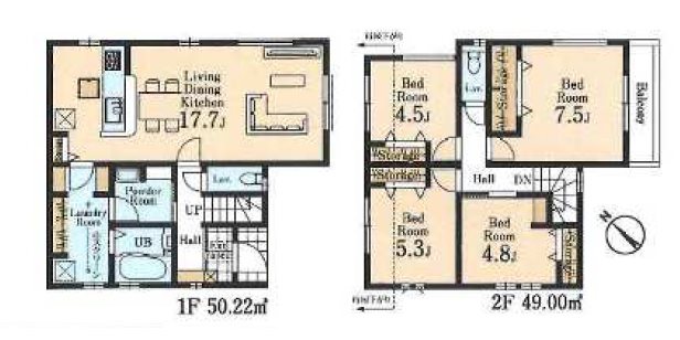 川越市中台　1号棟  間取図・土地図
