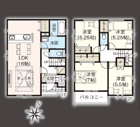 川越市砂新田29期　5号棟   間取図・土地図