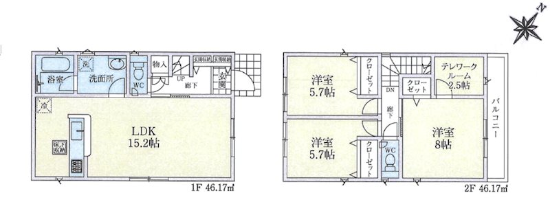 鶴ヶ島市中新田　第6　1号棟   間取図・土地図