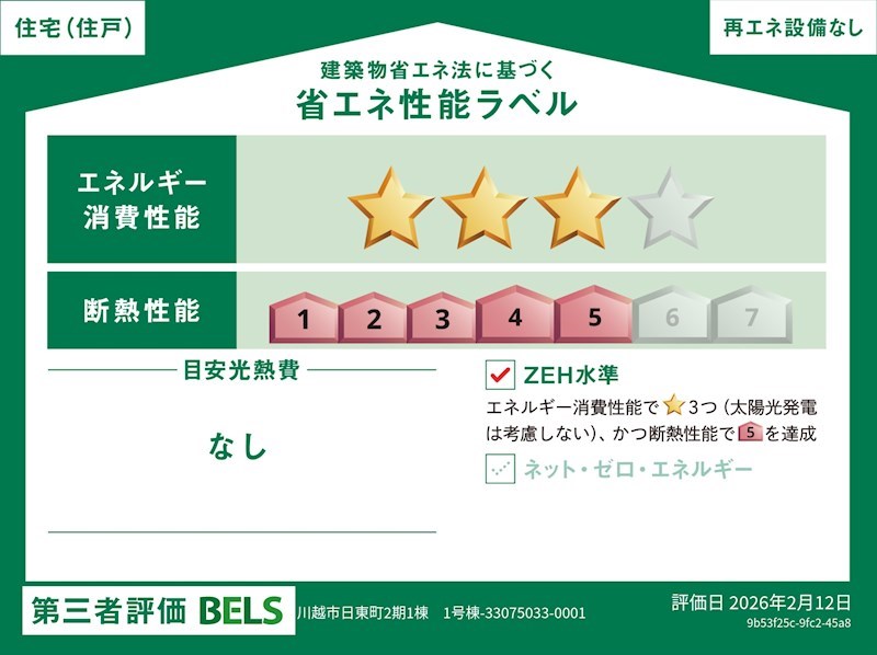 川越市日東町　2期　1号棟    省エネ性能ラベル