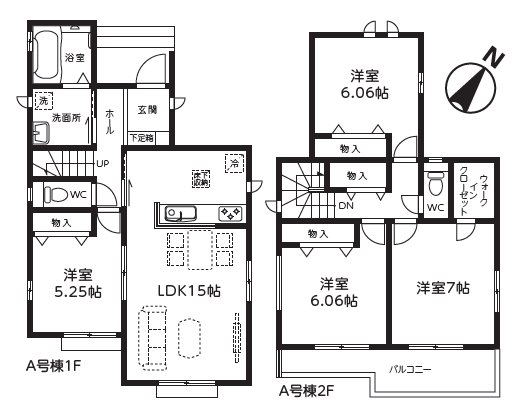 ふじみ野大井中央　第3期　A号棟       間取図・土地図
