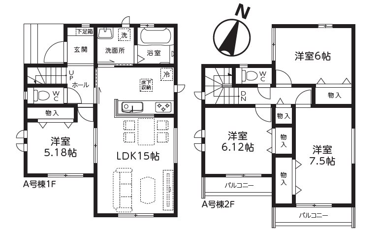 ふじみ野新田　第1期　A号棟       間取図・土地図
