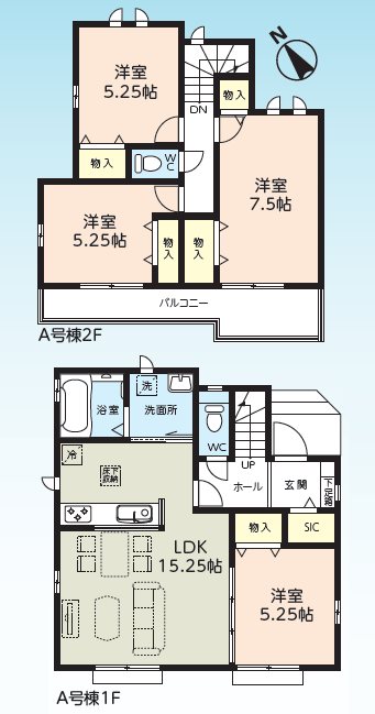 ふじみ野市苗間516番　A号棟  間取図・土地図