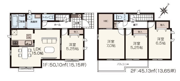 川越砂新田　B号棟   間取図・土地図