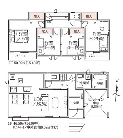 狭山市中央12期　A号棟  間取図・土地図