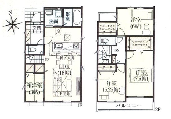 川越市中台3期　1号棟 間取図・土地図