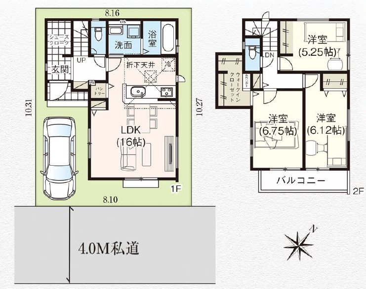 ふじみ野市福岡武蔵野4期　1号棟   間取図・土地図