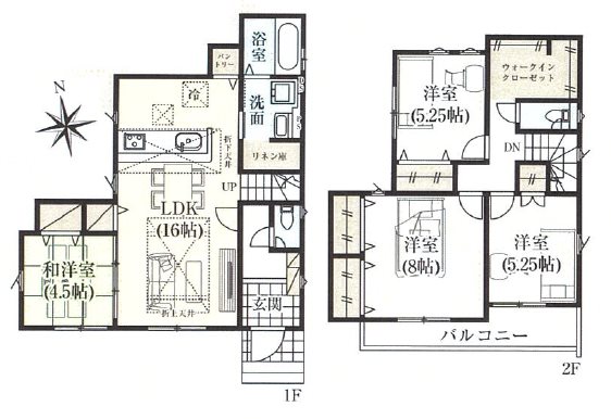 鶴ヶ島市藤金15期　1号棟   間取図・土地図