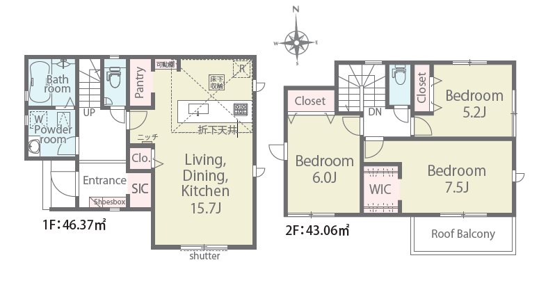 狭山市柏原　第01期　1号棟 　 間取図・土地図