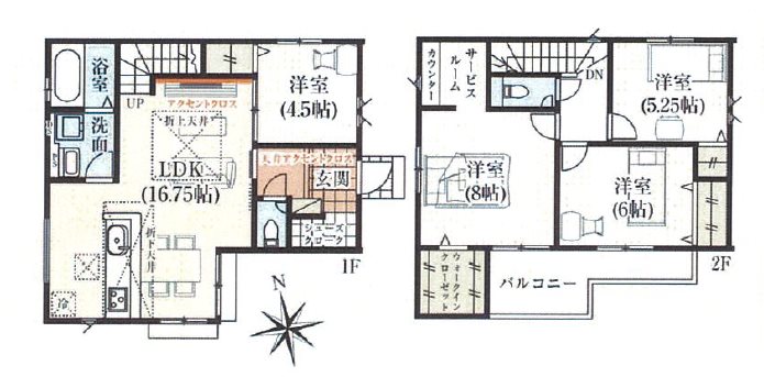 坂戸市仲町　1号棟   間取図・土地図