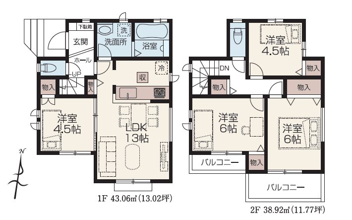 川越上野田3期　A号棟  間取図・土地図
