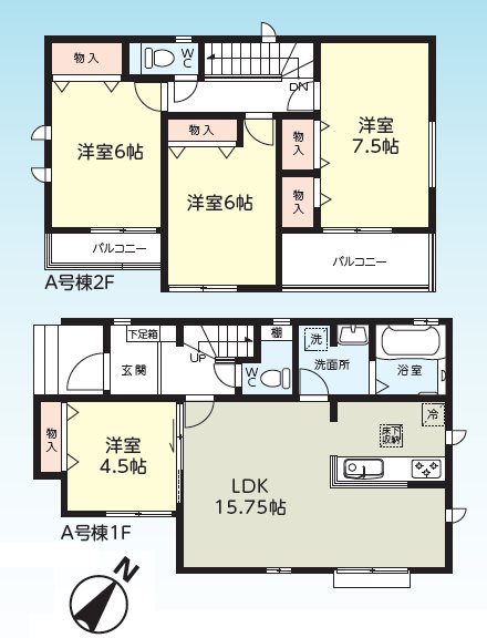 川越市南田島　A号棟   間取図・土地図