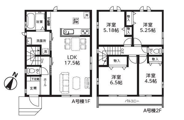 ふじみ野上福岡　第2期　A号棟      間取図・土地図