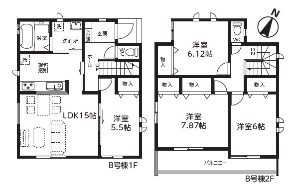 ふじみ野上福岡　第2期　B号棟      間取図・土地図