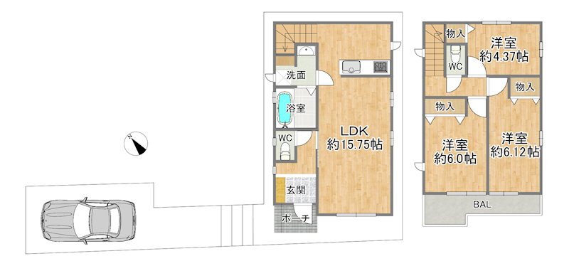 大阪市鶴見区中茶屋１丁目新築戸建B号棟 間取図・土地図