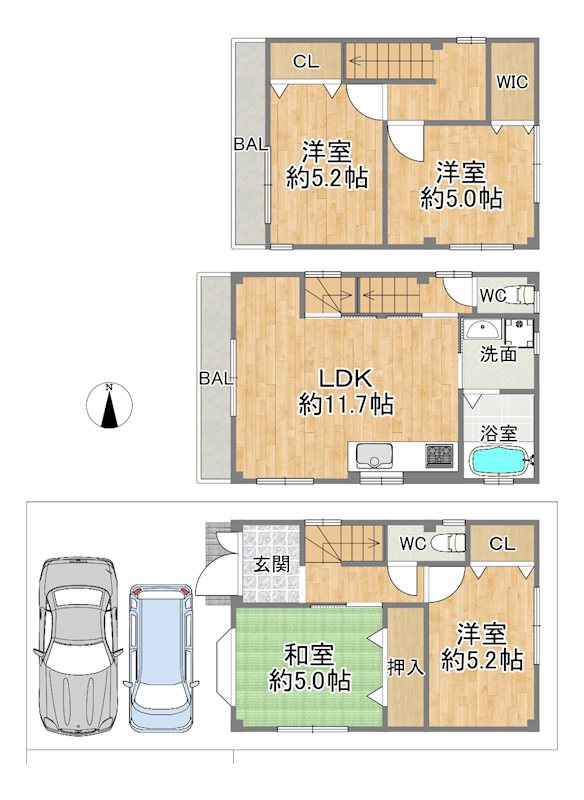 大阪市都島区高倉町２丁目中古戸建 間取図・土地図