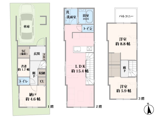 売主│文京区目白台2丁目　建築条件付き土地　全3区画 建物プラン例（間取り図）