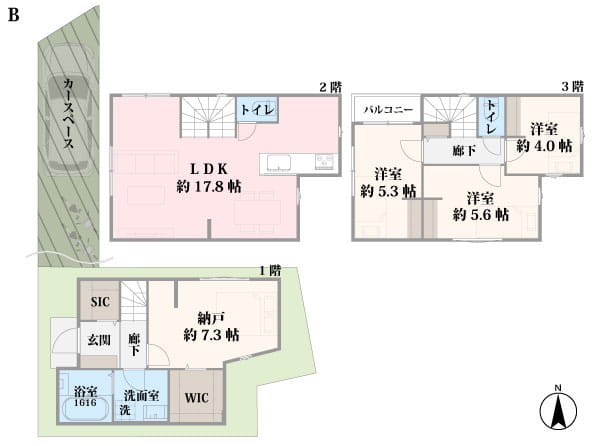 売主│北区田端1丁目　建築条件付き土地　全7区画 建物プラン例（間取り図）