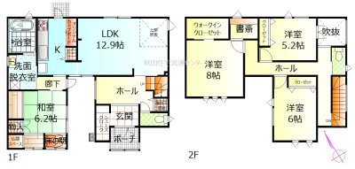 御所野堤台二丁目　中古住宅 間取図・土地図