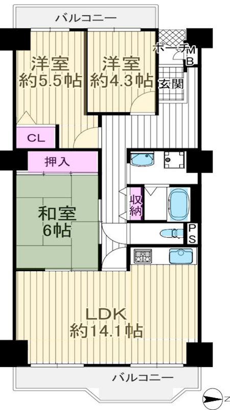 グリーンタウン香里ケ丘A棟 1229号室 間取り図